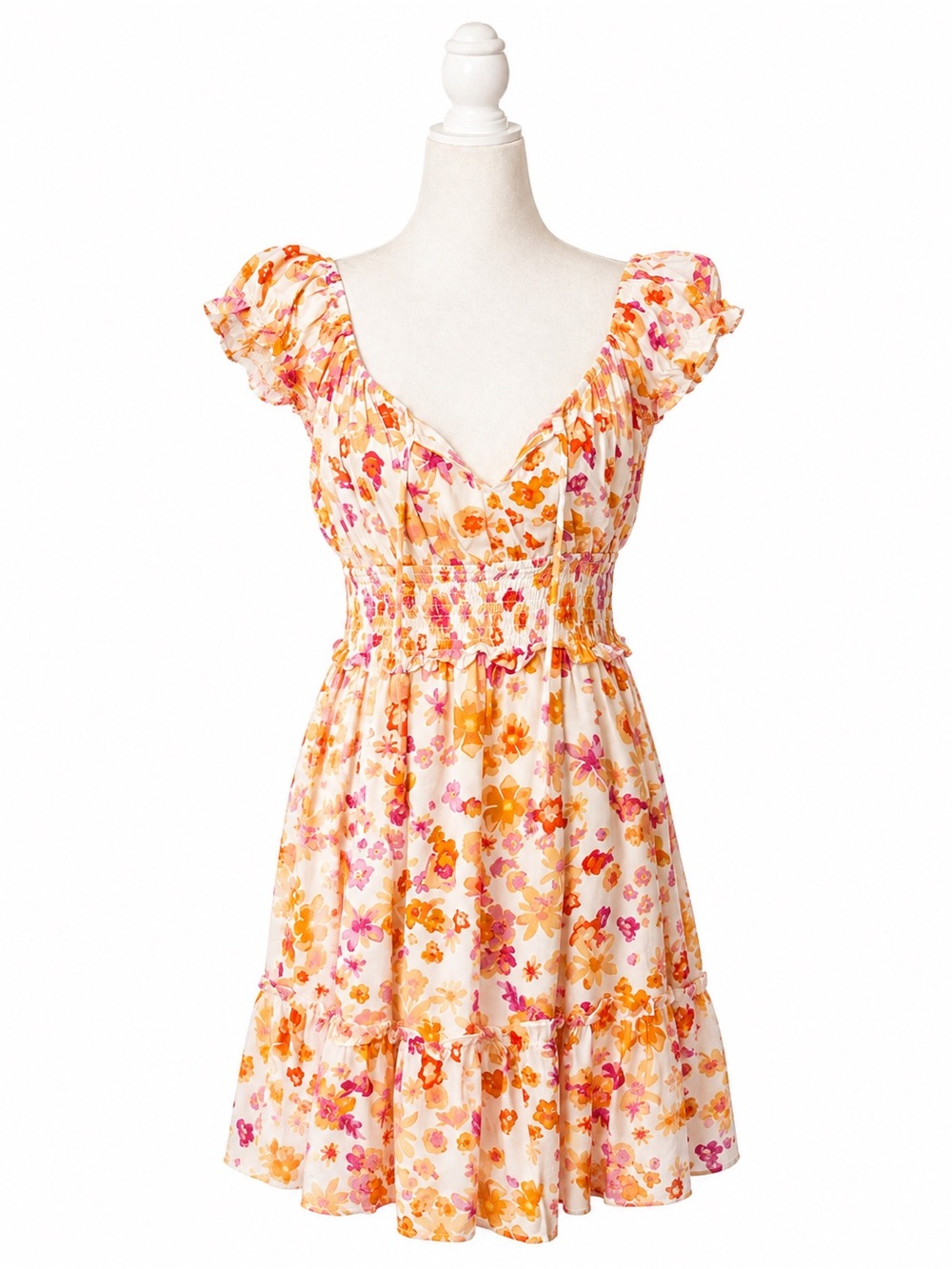 Wild Fable Floral Mini Dress Womens Medium Cottagecore Smocked Puff Sleeve Rayon